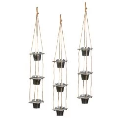 Übertopf, Zink, Silber, Ampel, 3er-Set, 12 X 12 Cm, Höhe 90 + 50 Cm