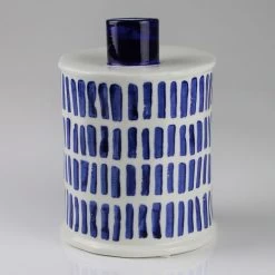 Keramikvase Mit Streifenmuster, Blauweiß, Ø 14 X H 20 Cm