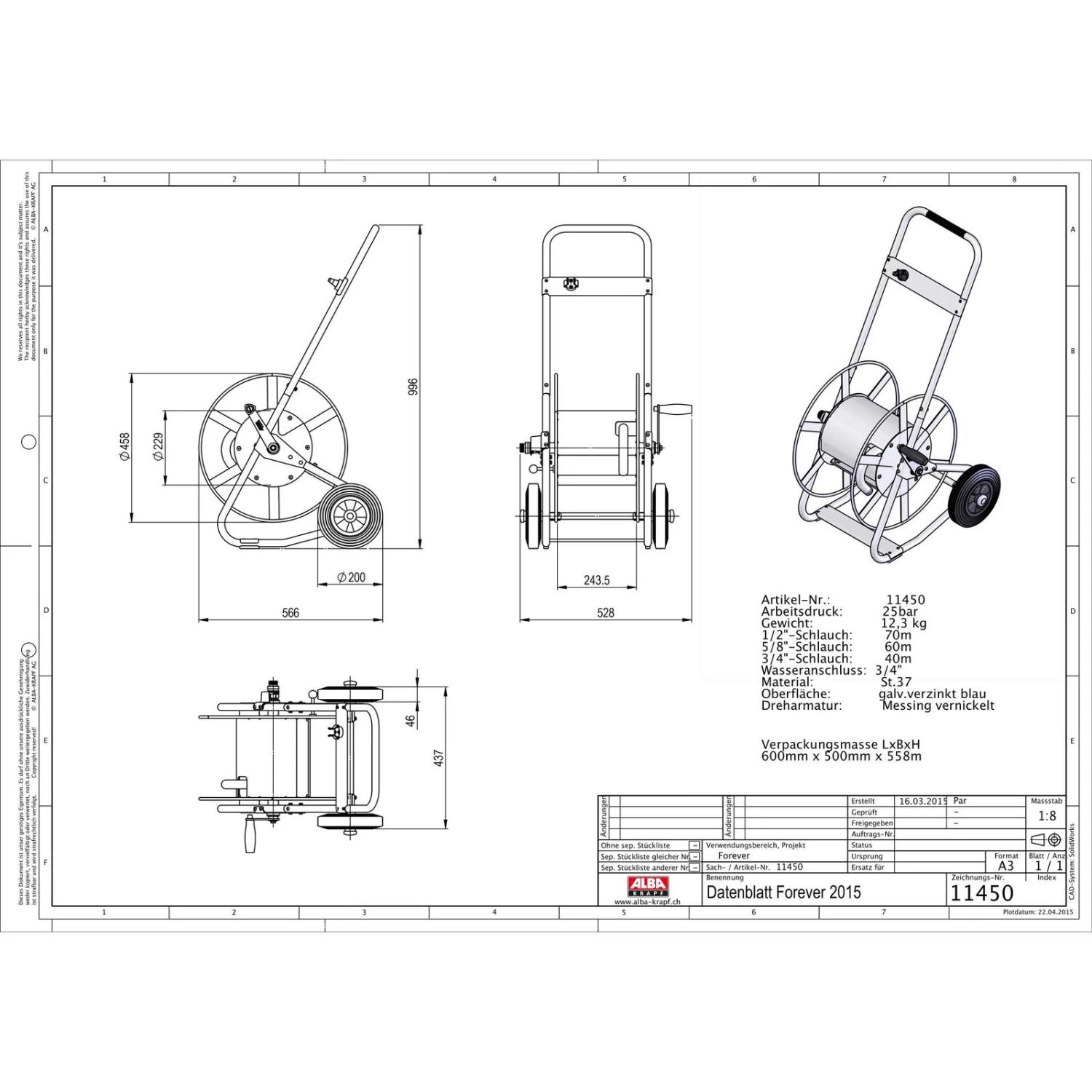 Schlauchwagen Forever, Metall, Schlauchdurchmesser 13/16/19/ 25 Mm 8 Schlauchwagen Forever, Metall, Schlauchdurchmesser 13/16/19/ 25 Mm – Bild 6