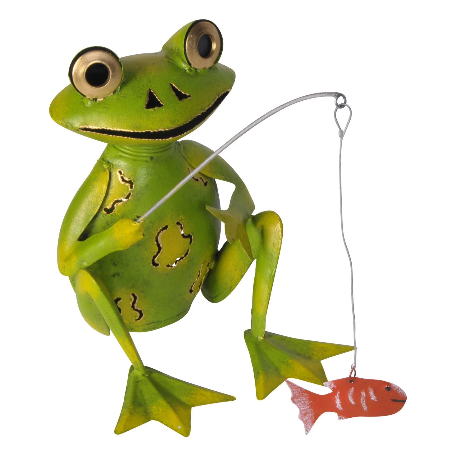 Frosch Mit Angel Sitzend, Grün/ Rot, 25 X 24 X 18 Cm 3 Frosch Mit Angel Sitzend, Grün/ Rot, 25 X 24 X 18 Cm