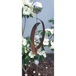 Beetstecker Deimos Aus Edel-/Cortenstahl Mit 4 Kugeln/Stab, Granit In Weiß, Maße 145 X 21 X 19,5 Cm