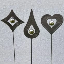 Beetstecker Tropfen Aus Stahl Mit 1 Edelstahl-Kugel, Dunkelgrau Lackiert, Maße 80 X 12 X 4,2 Cm -Pflanzen Paradies Verkauf 0980404062 4064 Beetstecker Love 3er Set 1 62051