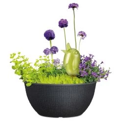 Pflanzschale 'Barceo', Rund, Stein, Schwarz, Kunststoff