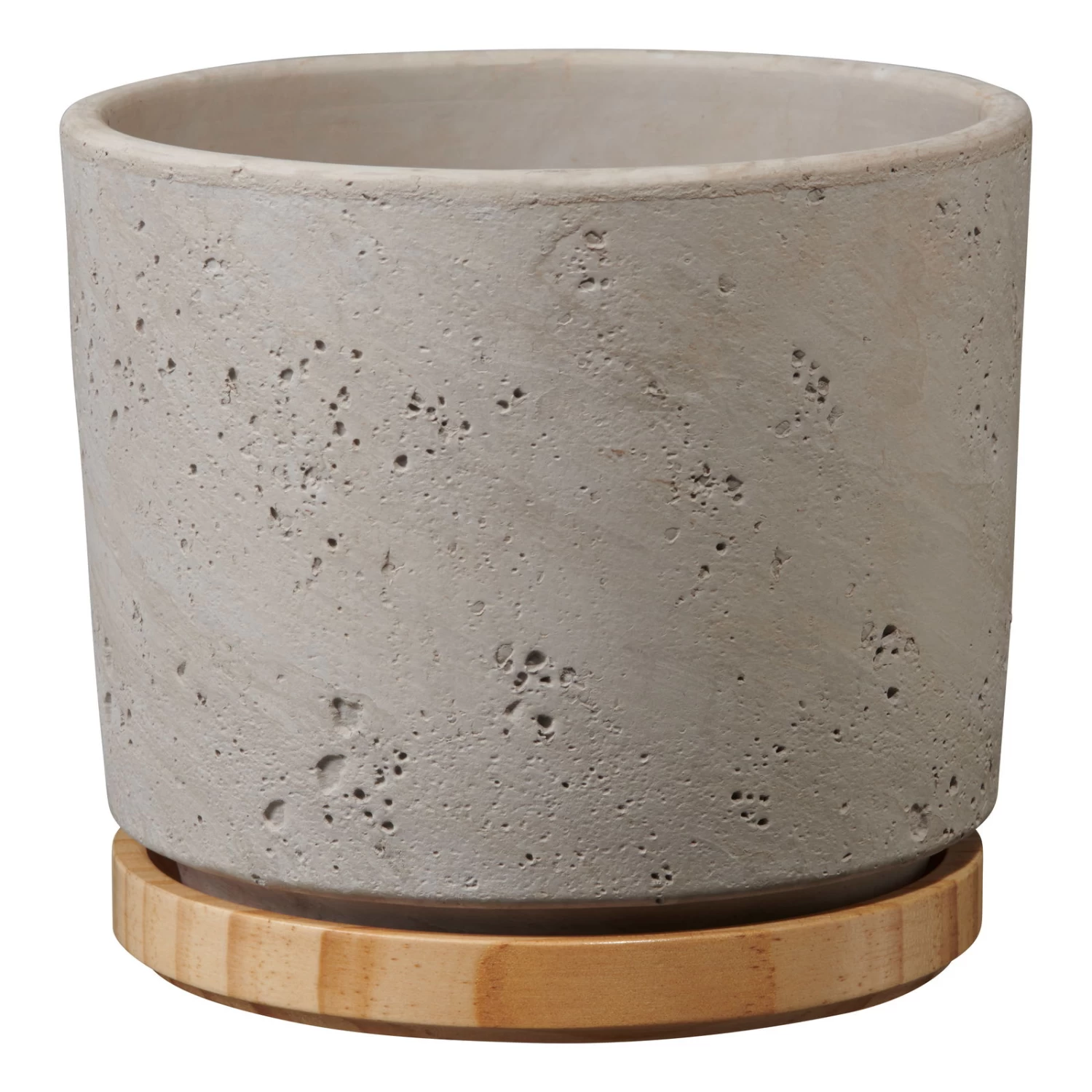 Übertopf Paros Deluxe, Keramik & Holz, Hellgrau, 23 Cm 3 Übertopf Paros Deluxe, Keramik & Holz, Hellgrau, 23 Cm