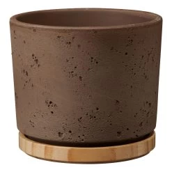 Übertopf Paros Deluxe, Keramik & Holz, Sandgrau, 23 Cm