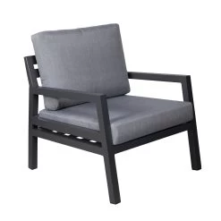 4-teilige Lounge-Gruppe 'Piazza', Tisch Mit Glasplatte, Inklusive Auflagen -Pflanzen Paradies Verkauf 3910302532 Alu Loungergruppe Piazza 4tlg schwarz inkl Kissen grau Tisch mit Glasplatte4 74481