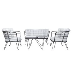 4-teilige Lounge-Gruppe 'Bella', Schwarz, Inklusive Auflagen 13 4-teilige Lounge-Gruppe 'Bella', Schwarz, Inklusive Auflagen -Pflanzen Paradies Verkauf 3910302533 Alu Loungergruppe Bella 4tlg schwarz inkl Kissen hellgrau 74488