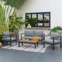 Loungeset 'Kingsbury' Inkl. Auflagen, 5tlg., Dunkelgrau -Pflanzen Paradies Verkauf 3910302647 Alu Loungeset Kingsbury 2 102907