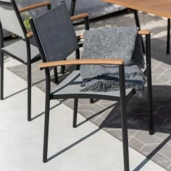 Stapelsessel 'Vera', Mattschwarz/birkengrau, Ca. 83 X 55 X 55 Cm -Pflanzen Paradies Verkauf 3910302710 Alu Stapelsessel Vera matt schwarz Textilen birkengrau 21 8 119305