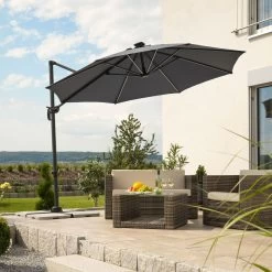 Schneider Sonnenschirm 'Rhodos Blacklight', Mit LEDs, Anthrazit, Ø 300 Cm -Pflanzen Paradies Verkauf 3910503203 Sonnenschirm Rhodos Blacklight anthrazit 8 91567