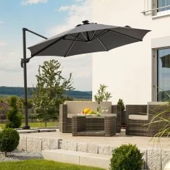 Schneider Sonnenschirm 'Rhodos Blacklight', Mit LEDs, Anthrazit, Ø 300 Cm -Pflanzen Paradies Verkauf 3910503203 Sonnenschirm Rhodos Blacklight anthrazit 9 91566