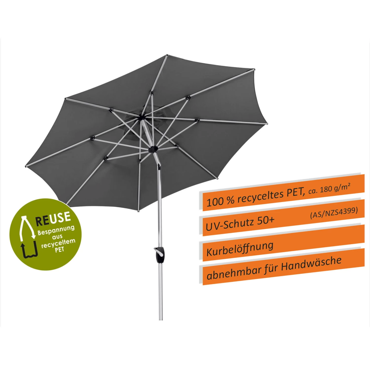 Sonnenschirm 'Venedig', Anthrazit, Ø 270 Cm 10 Sonnenschirm 'Venedig', Anthrazit, Ø 270 Cm – Bild 8