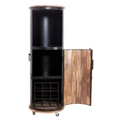 IRON Bar Auf Rollen Für 9 Flaschen, Mangoholz, Ca. 57 X 57 X H 165 Cm -Pflanzen Paradies Verkauf 3980100387 IRON Bar auf Rollen mit Tuer Glashalter 9Flaschen 2 86948