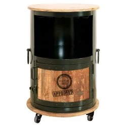 IRON Bar Auf Rollen, Mangoholz, Ca. 57 X 57 X H 85 Cm -Pflanzen Paradies Verkauf 3980100388 IRON Bar auf Rollen mit Tuer Glashalten 9 Flaschen 2 86952