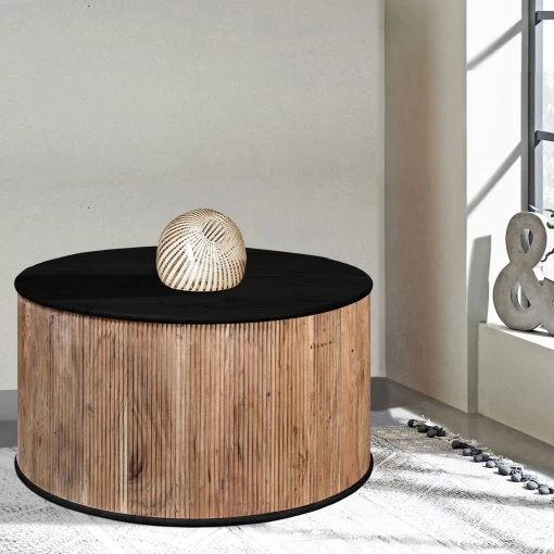 BRONX Couchtisch, Akazie, Ca. 85 X 85 X 45 Cm -Pflanzen Paradies Verkauf 3980100682 BRONX Couchtisch rund stoneschwarz Holz Akazie 1 119540